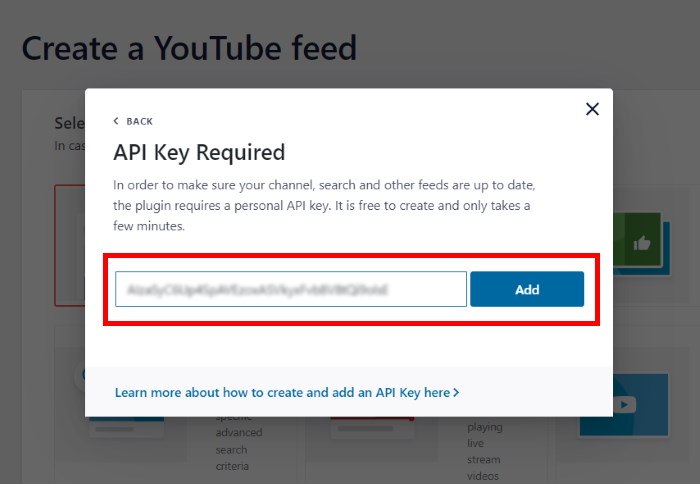 add api key to connect youtube account