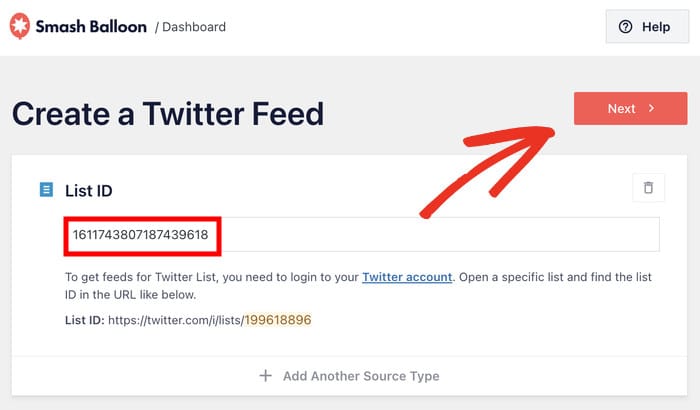 paste the list id for the twitter list